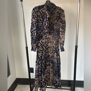 Moi Angel Snake Skin Print & Velvet Long sleeve Midi Maxi Dress